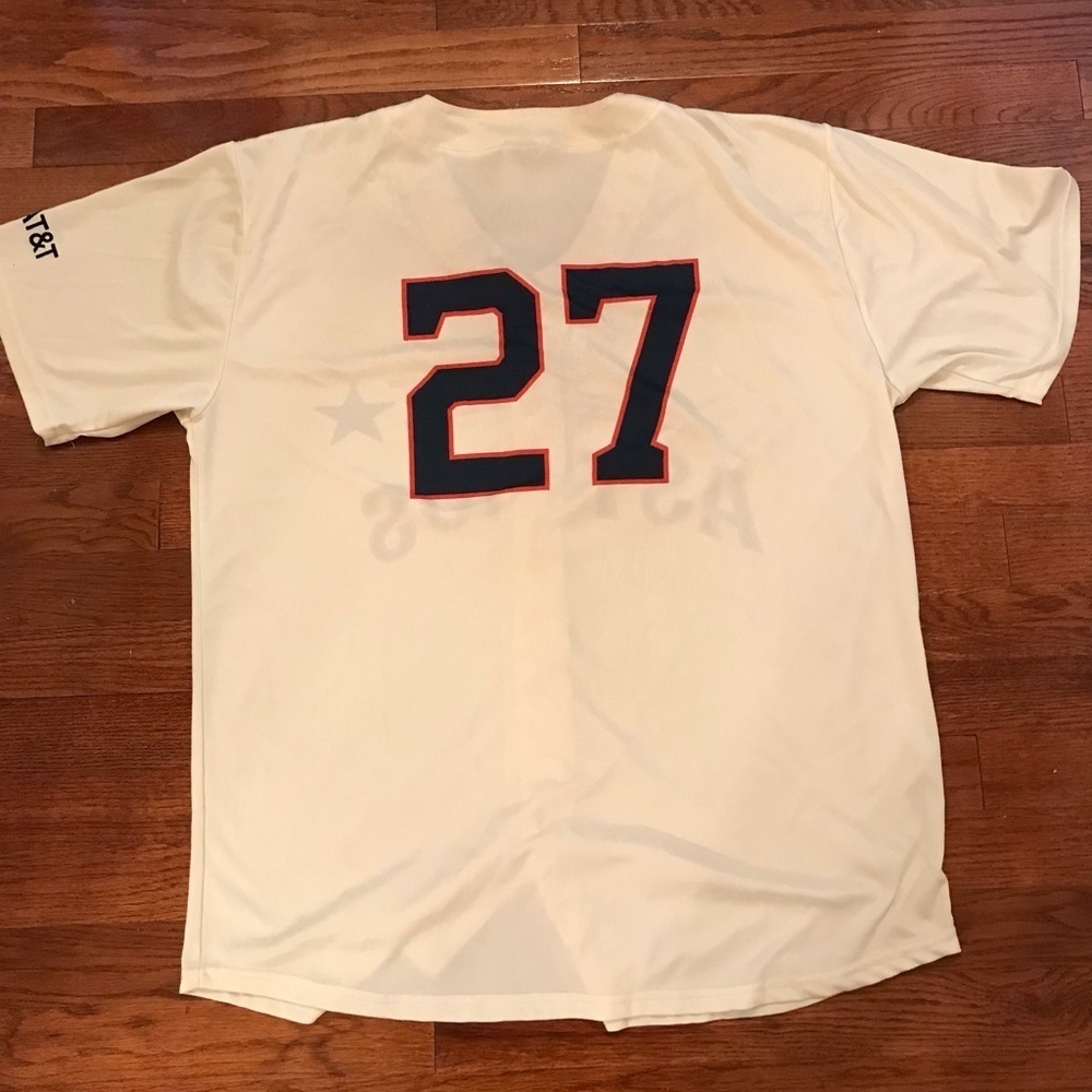 MENS CREAM ASTROS POLY JERSEY 27 ALTUVE PROMO ATT XL - Picture 2 of 6